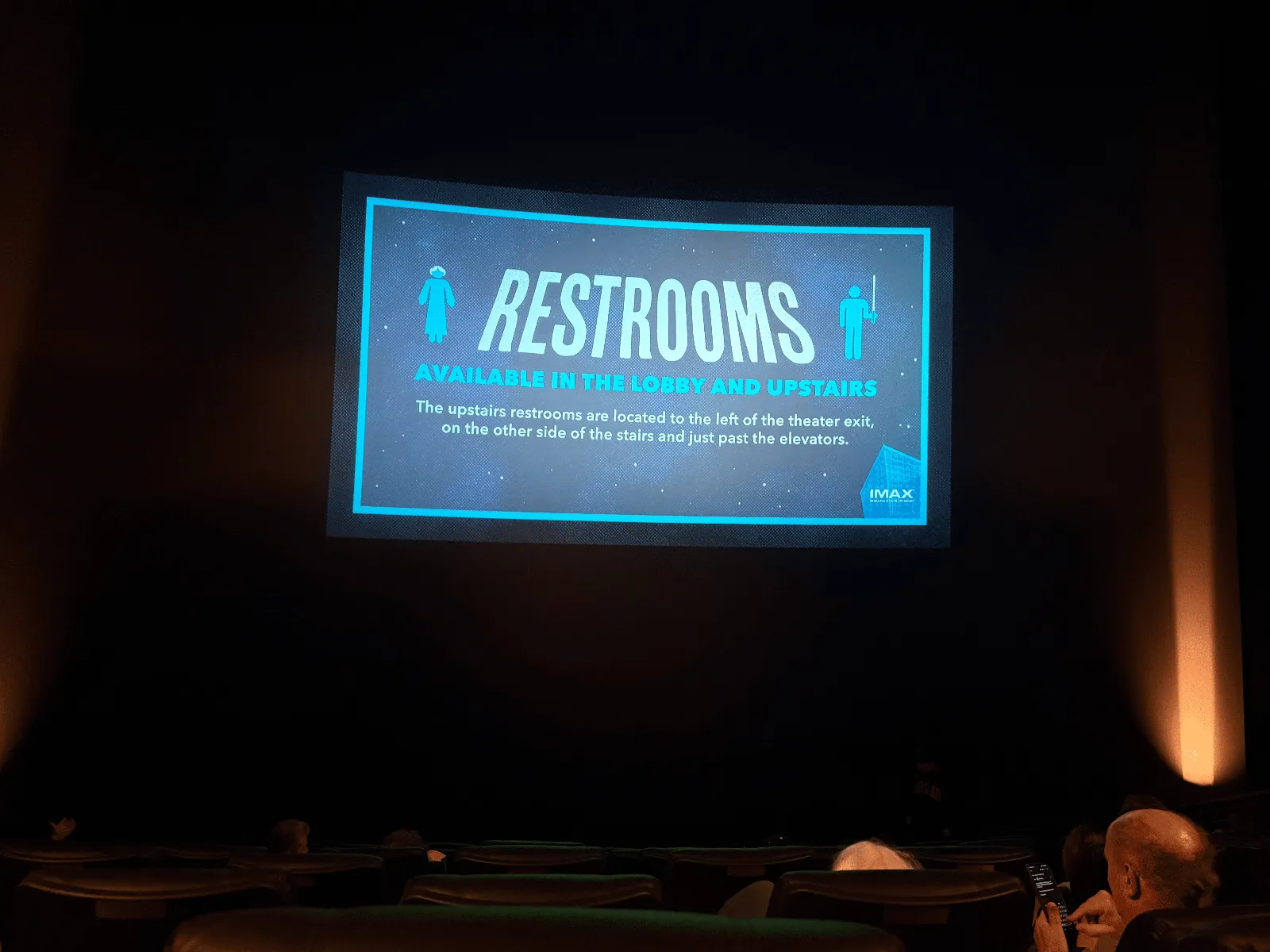 View from seat J18, IMAX at IMAX Indiana State Museum